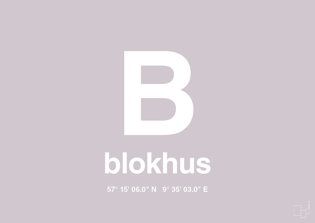 plakat: byplakat blokhus med koordinater - dusty lilac-Byer-A1two3