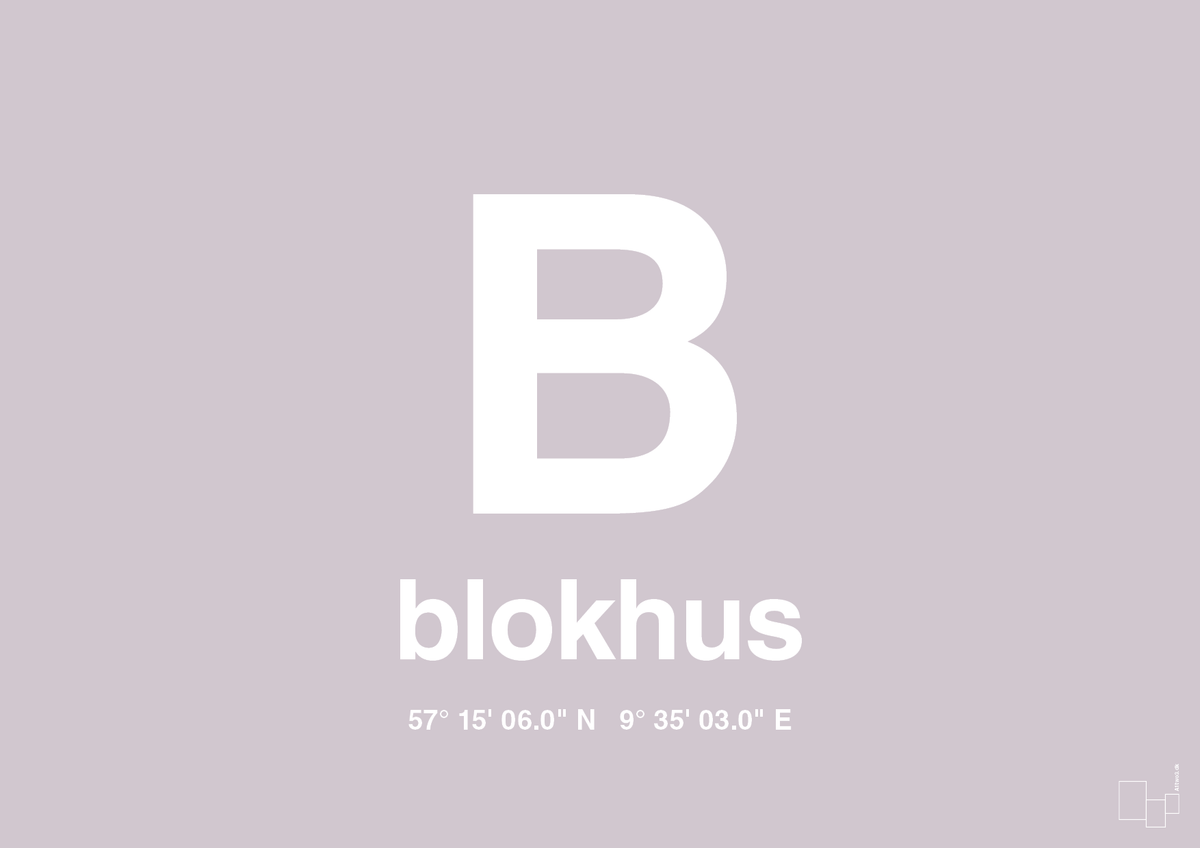 plakat: byplakat blokhus med koordinater - dusty lilac-Byer-A1two3