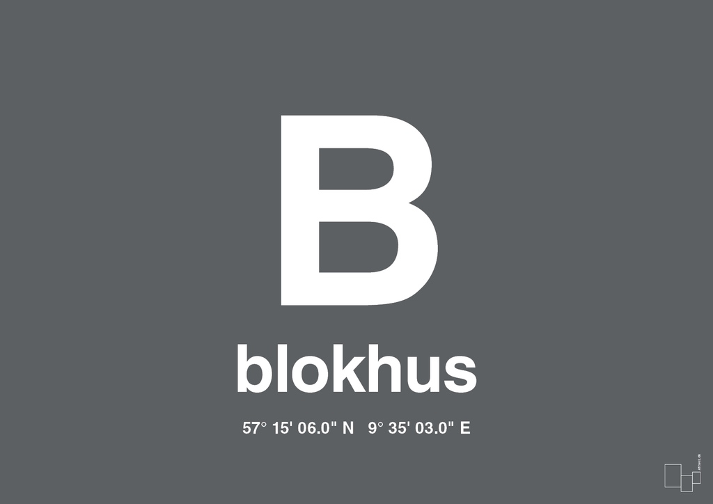 plakat: byplakat blokhus med koordinater - graphic charcoal-Byer-A1two3
