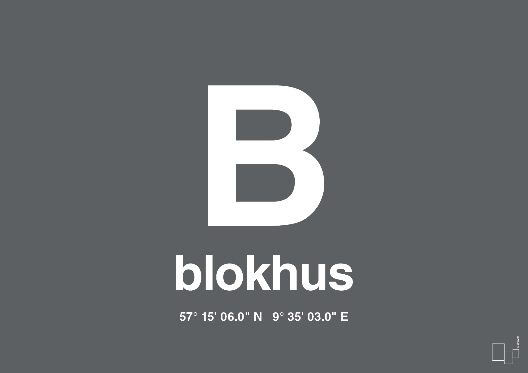 plakat: byplakat blokhus med koordinater - graphic charcoal-Byer-A1two3