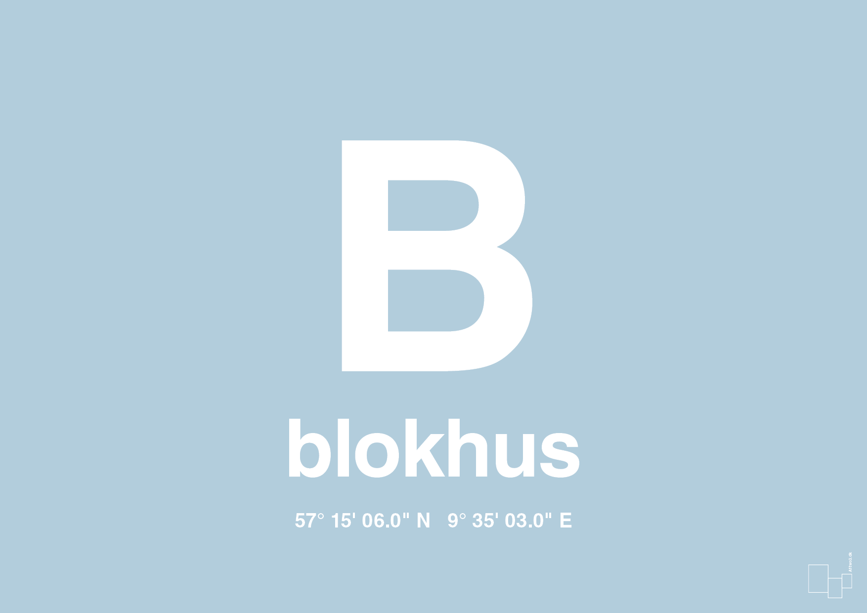 plakat: byplakat blokhus med koordinater - heavenly blue-Byer-A1two3