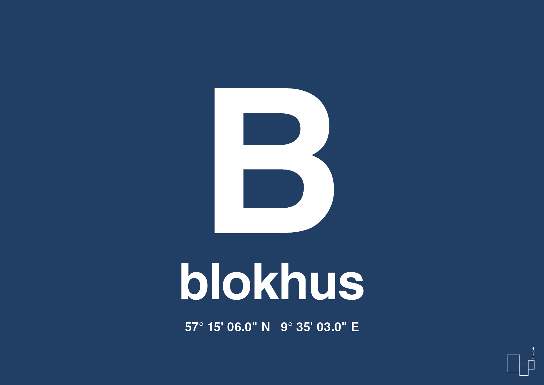 plakat: byplakat blokhus med koordinater - lapis blue-Byer-A1two3