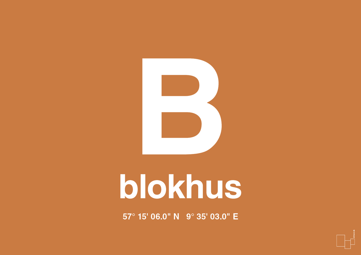 plakat: byplakat blokhus med koordinater - rumba orange-Byer-A1two3