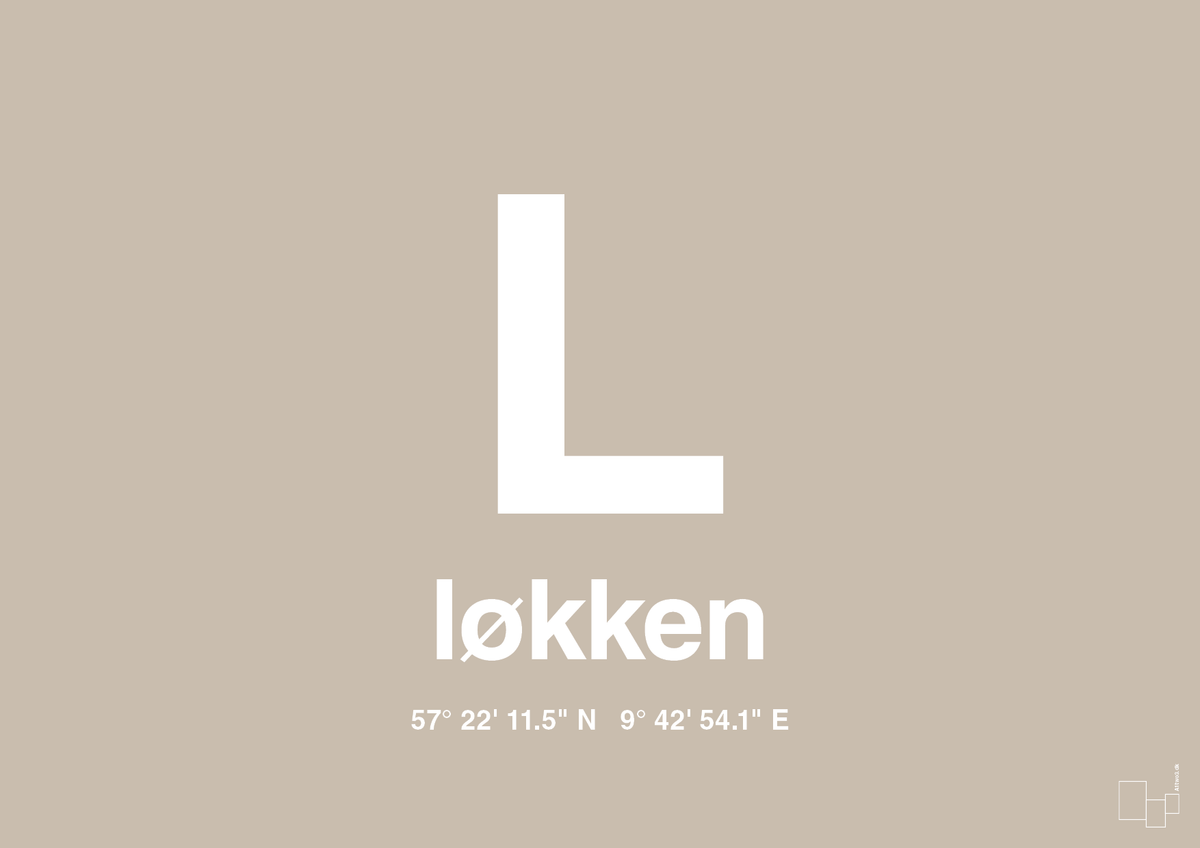 plakat: byplakat løkken med koordinater - creamy mushroom-Byer-A1two3