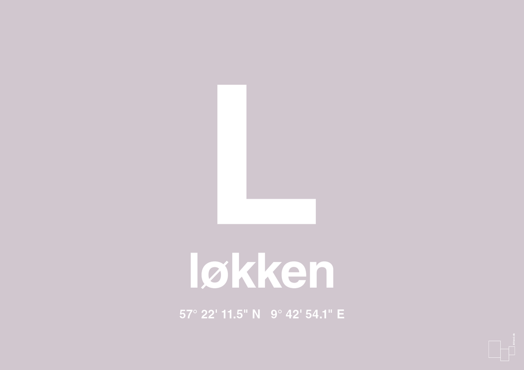 plakat: byplakat løkken med koordinater - dusty lilac-Byer-A1two3