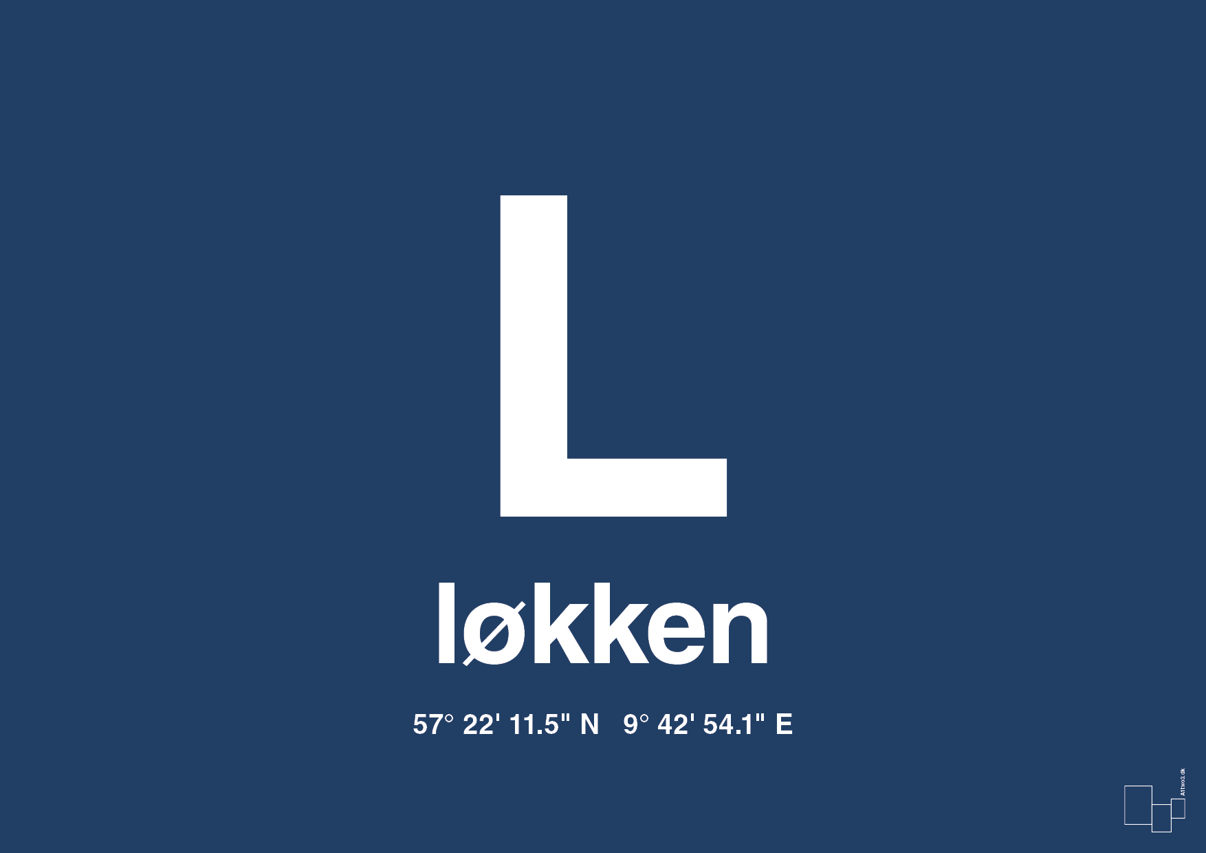 plakat: byplakat løkken med koordinater - lapis blue-Byer-A1two3