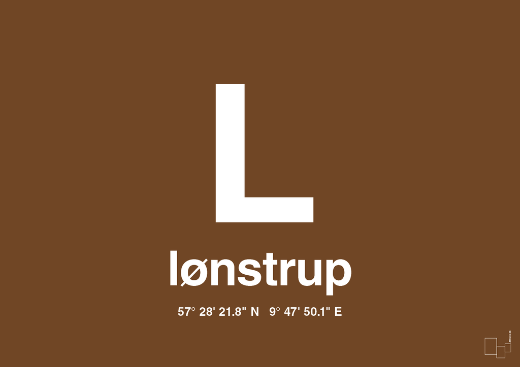 plakat: byplakat lønstrup med koordinater - dark brown-Byer-A1two3