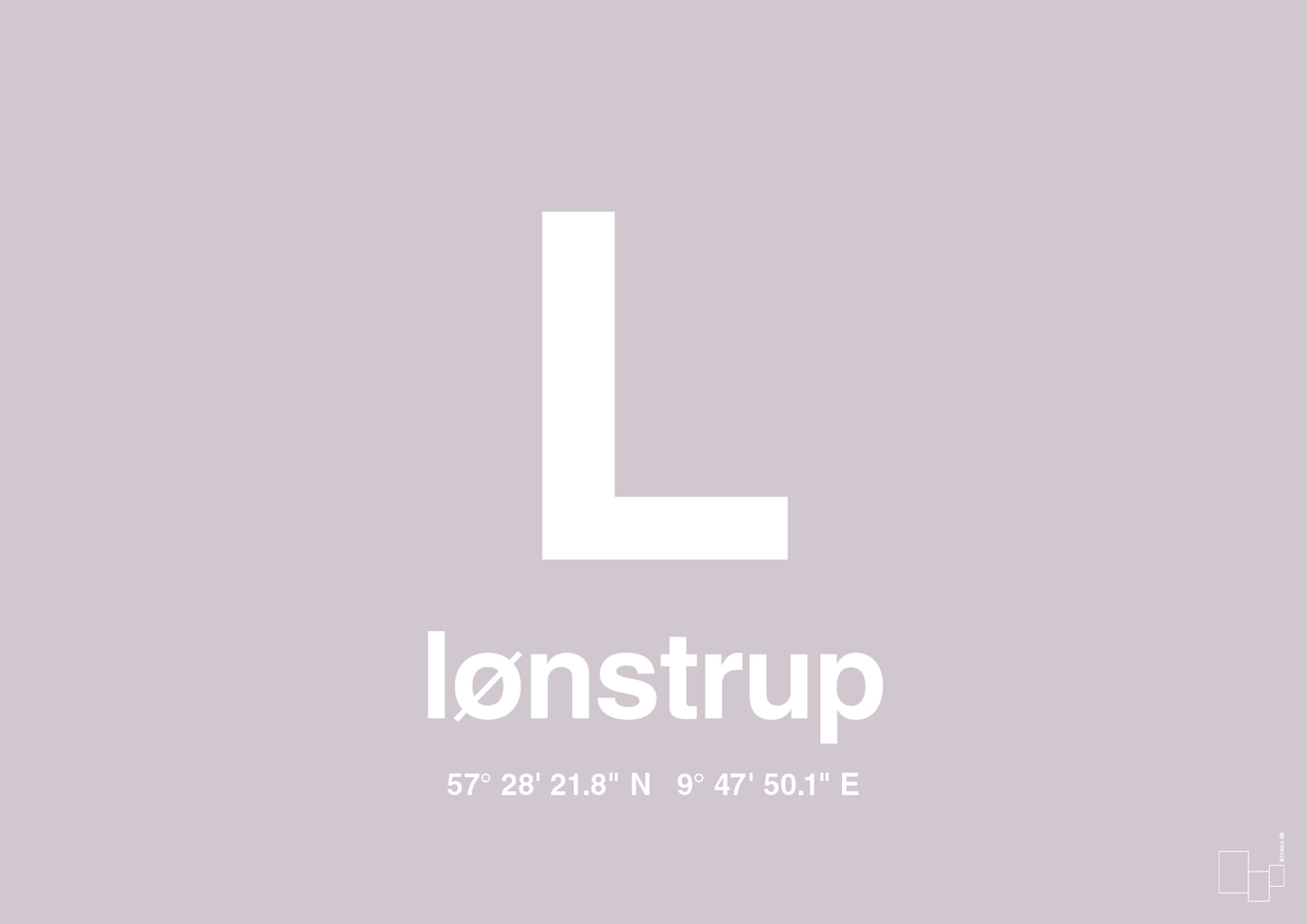 plakat: byplakat lønstrup med koordinater - dusty lilac-Byer-A1two3