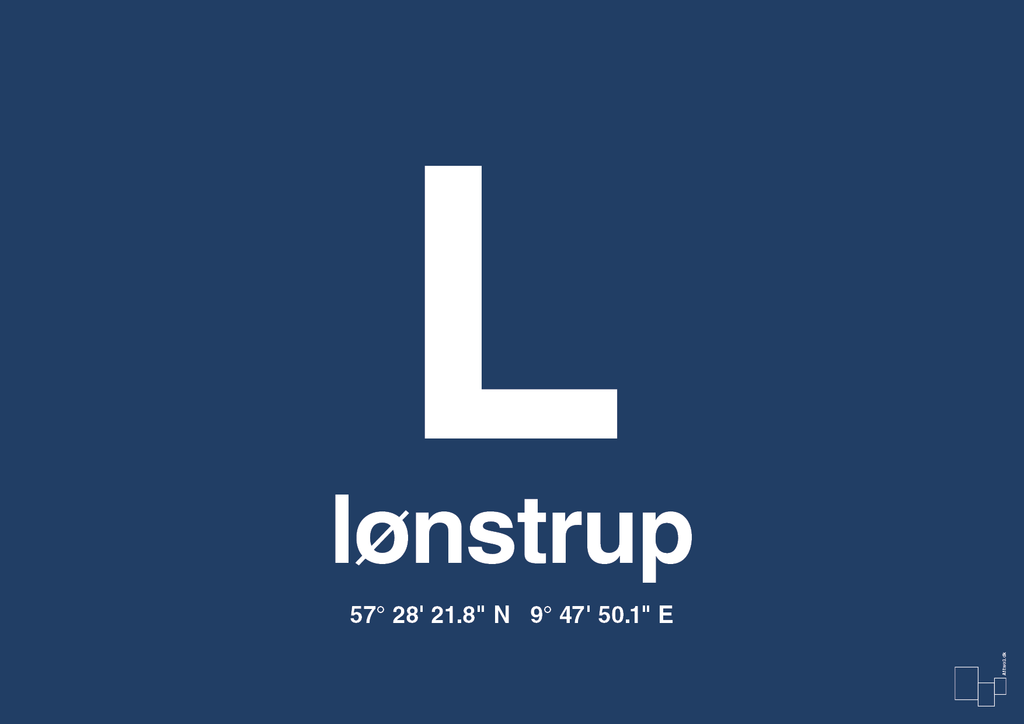 plakat: byplakat lønstrup med koordinater - lapis blue-Byer-A1two3