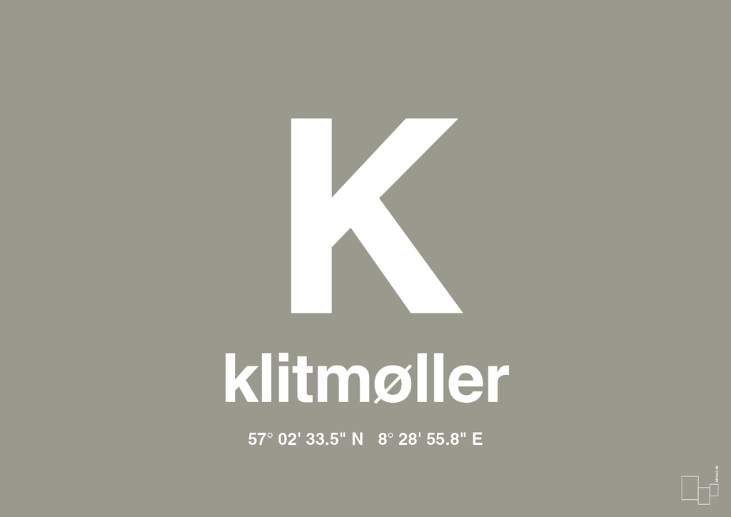 plakat: byplakat klitmøller med koordinater - battleship gray-Byer-A1two3