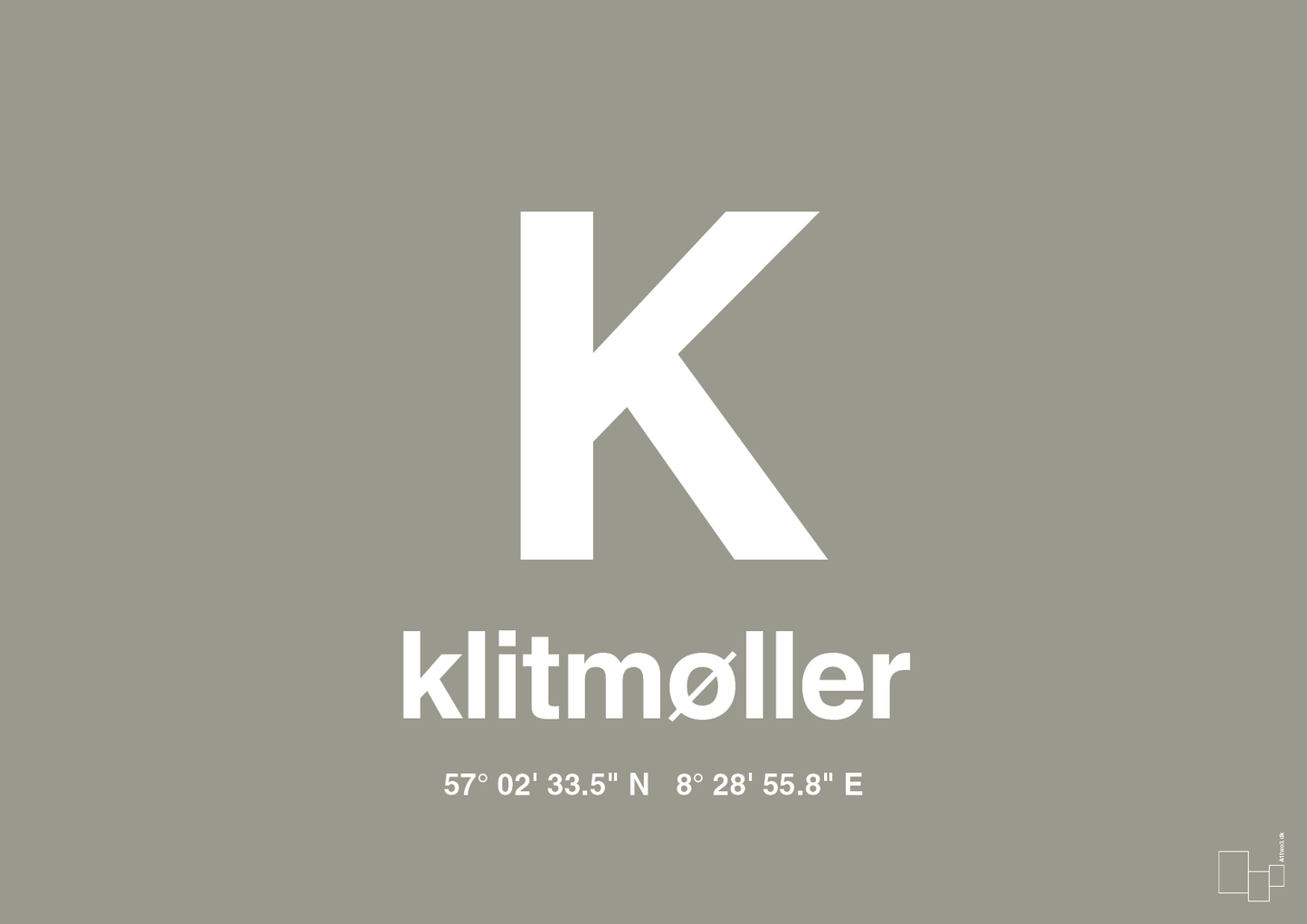 plakat: byplakat klitmøller med koordinater - battleship gray-Byer-A1two3