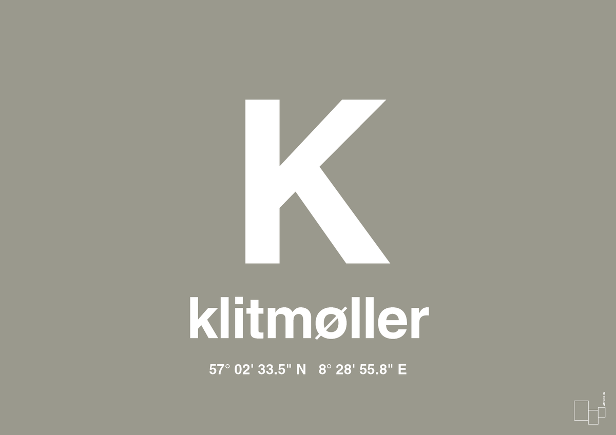 plakat: byplakat klitmøller med koordinater - battleship gray-Byer-A1two3
