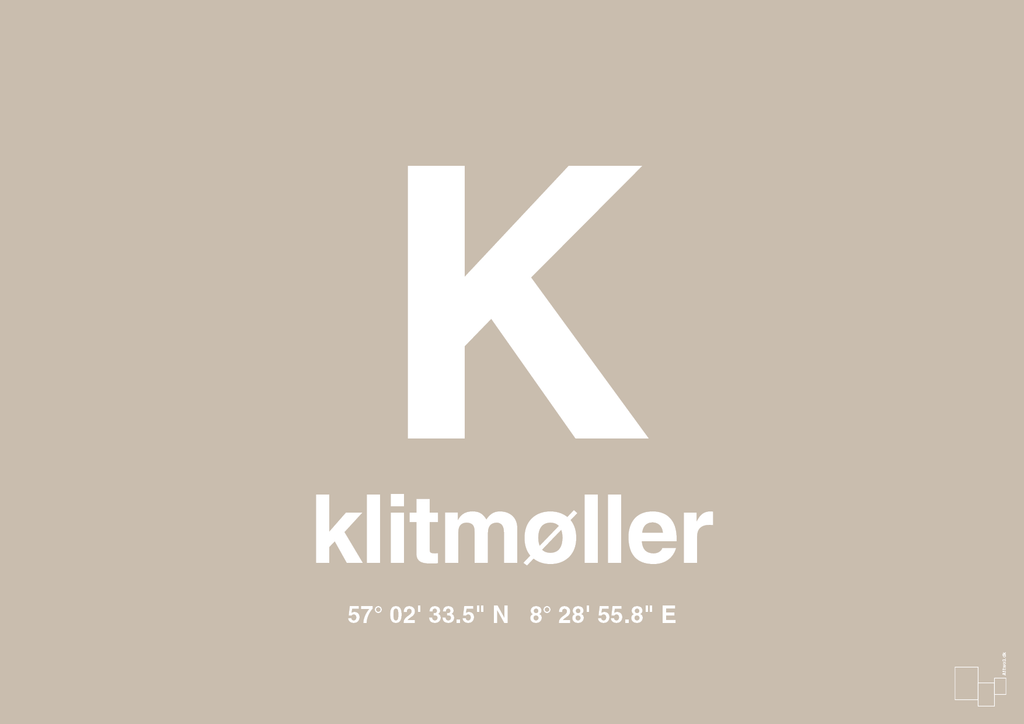 plakat: byplakat klitmøller med koordinater - creamy mushroom-Byer-A1two3