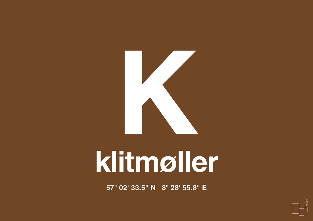 plakat: byplakat klitmøller med koordinater - dark brown-Byer-A1two3