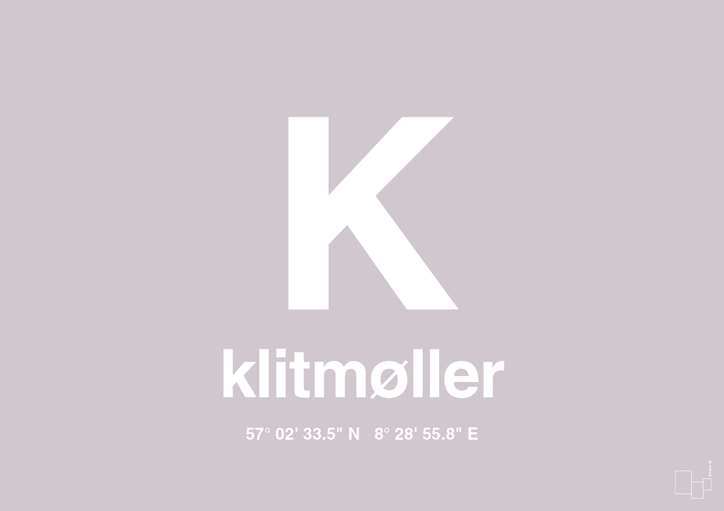plakat: byplakat klitmøller med koordinater - dusty lilac-Byer-A1two3