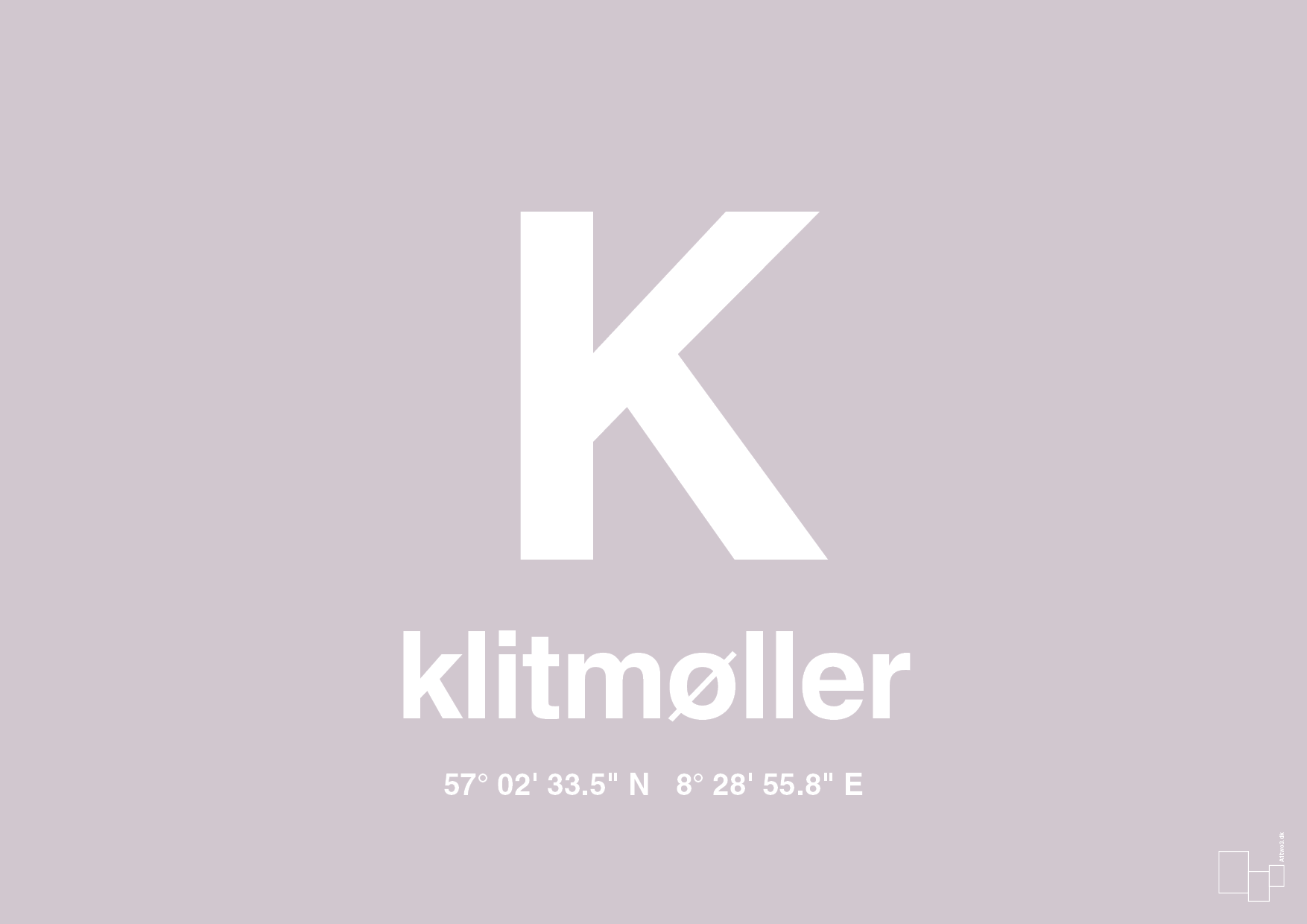 plakat: byplakat klitmøller med koordinater - dusty lilac-Byer-A1two3