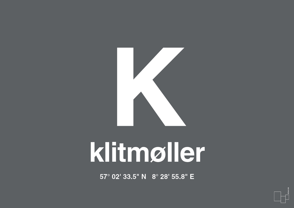 plakat: byplakat klitmøller med koordinater - graphic charcoal-Byer-A1two3