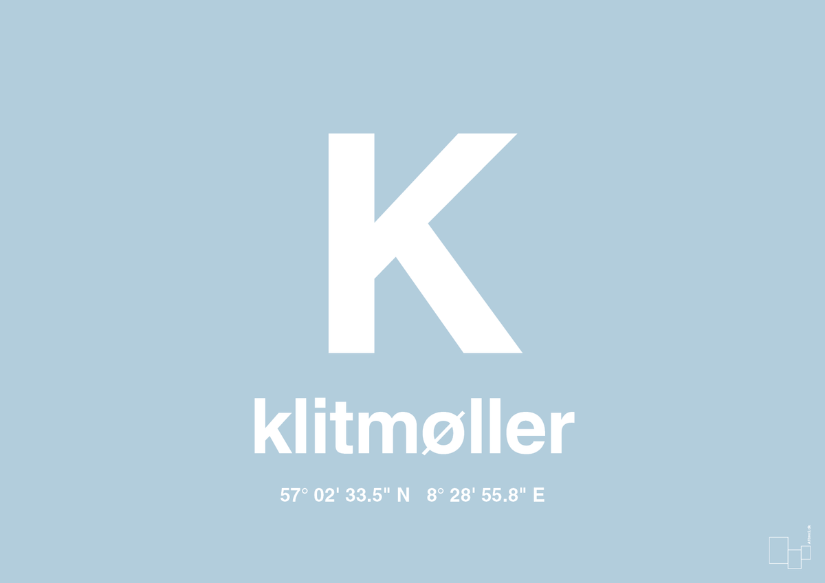 plakat: byplakat klitmøller med koordinater - heavenly blue-Byer-A1two3