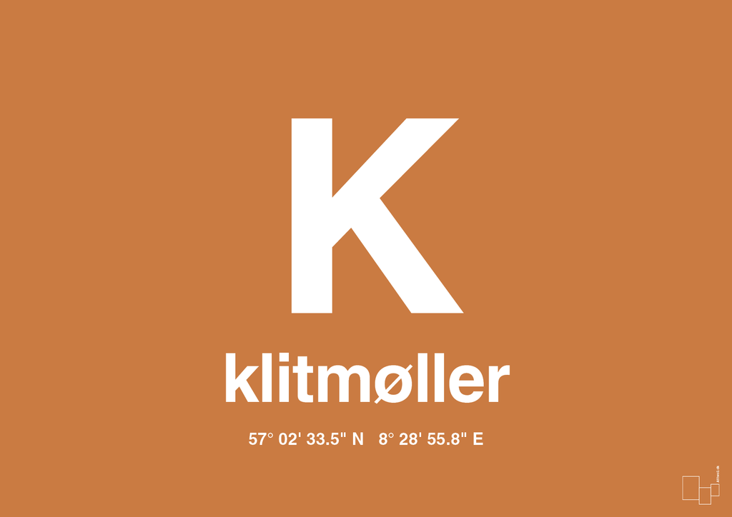 plakat: byplakat klitmøller med koordinater - rumba orange-Byer-A1two3