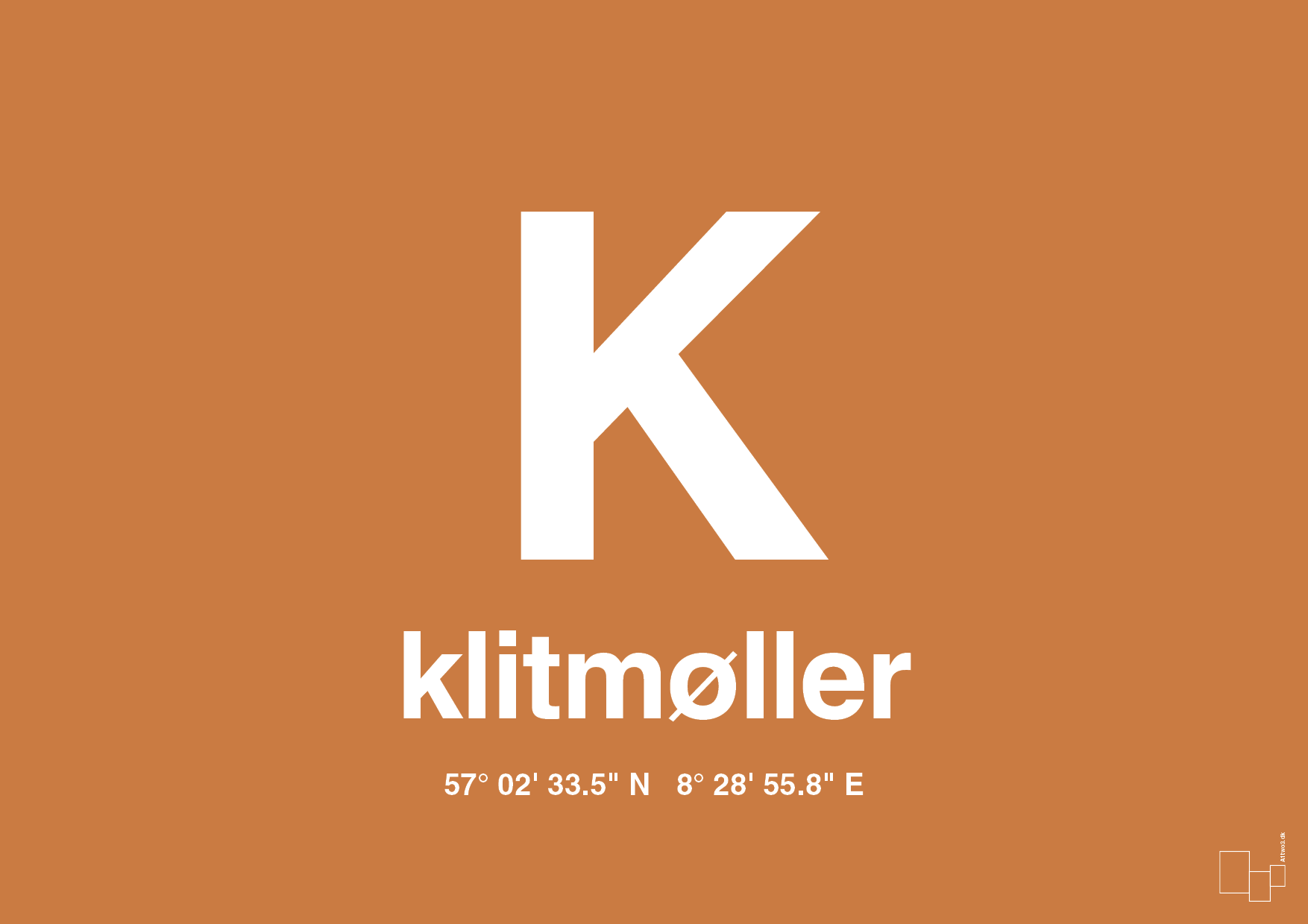plakat: byplakat klitmøller med koordinater - rumba orange-Byer-A1two3