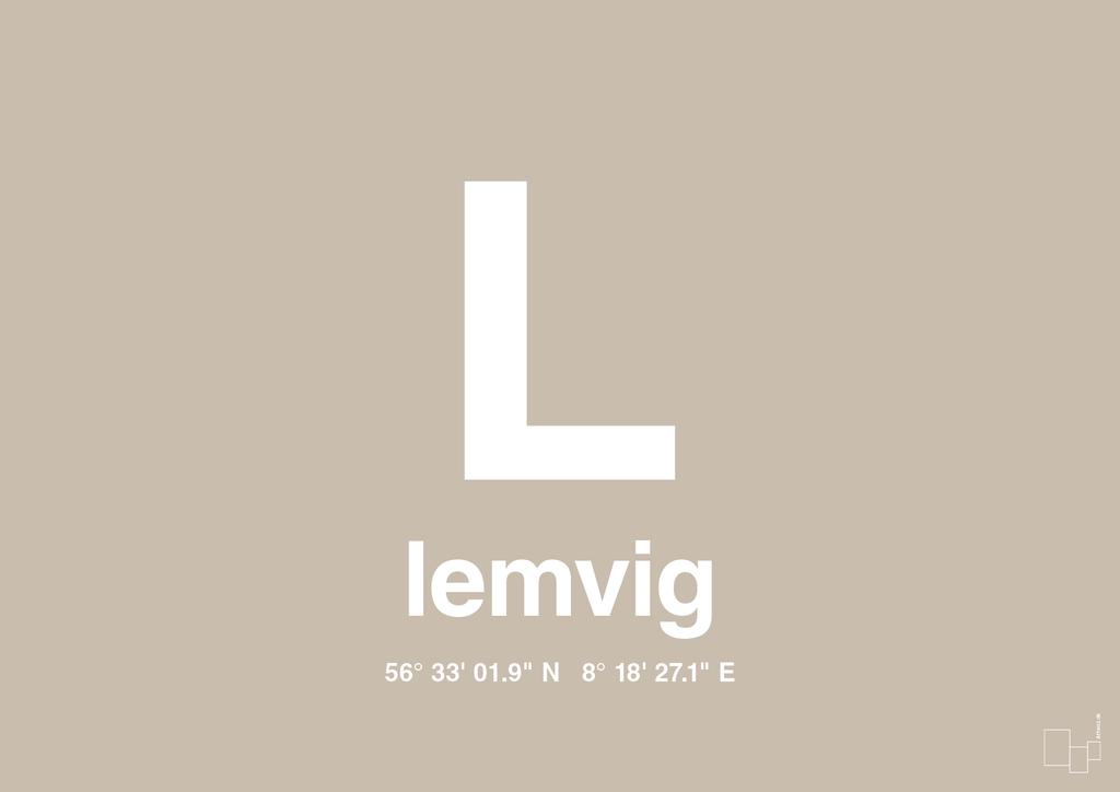 plakat: byplakat lemvig med koordinater - creamy mushroom-Byer-A1two3