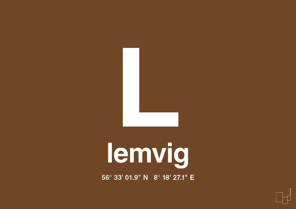 plakat: byplakat lemvig med koordinater - dark brown-Byer-A1two3