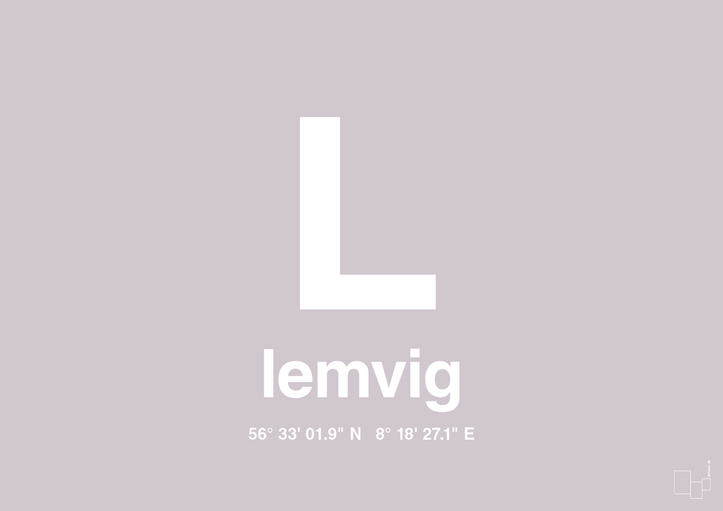 plakat: byplakat lemvig med koordinater - dusty lilac-Byer-A1two3