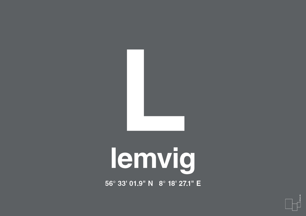 plakat: byplakat lemvig med koordinater - graphic charcoal-Byer-A1two3