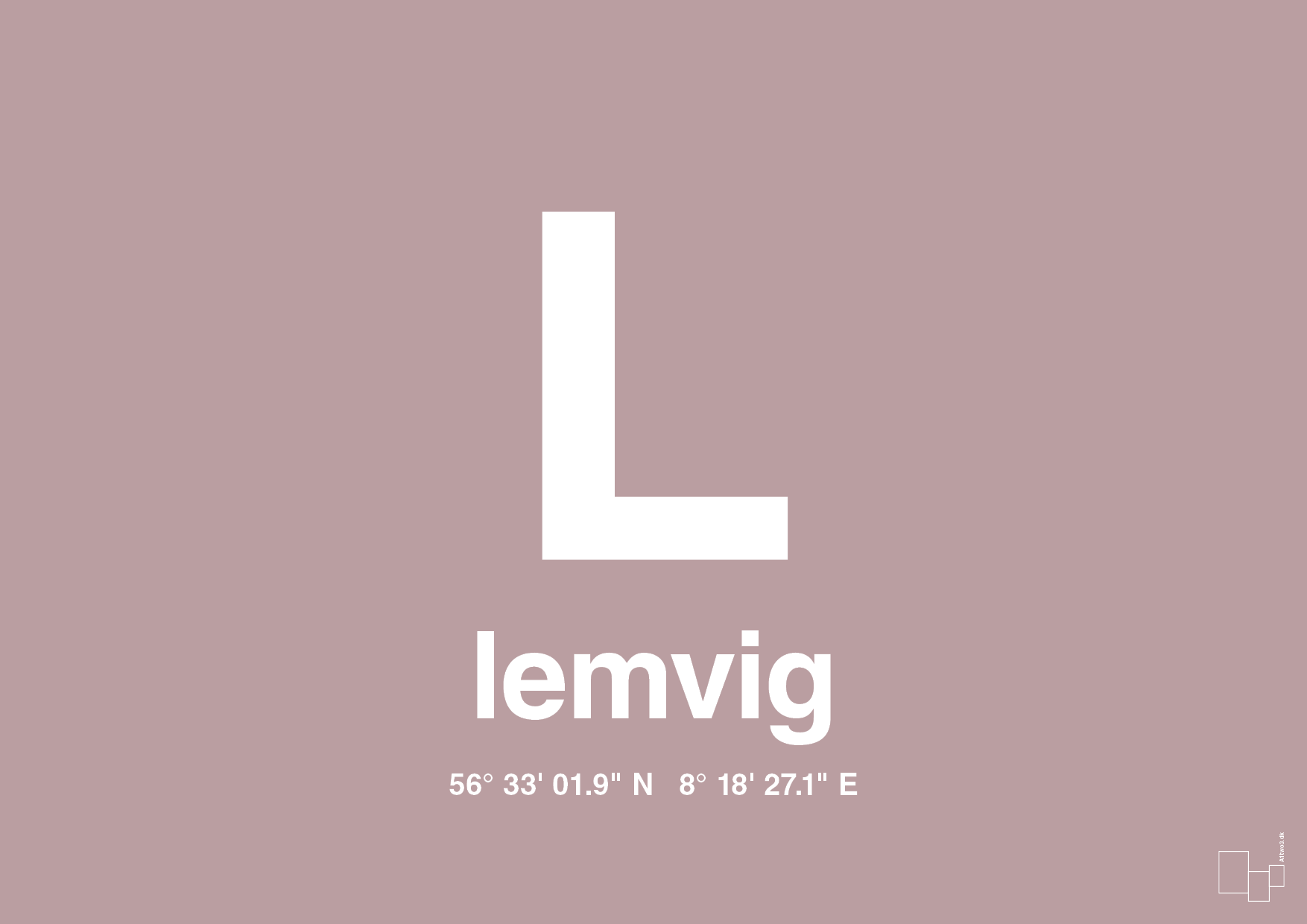 plakat: byplakat lemvig med koordinater - light rose-Byer-A1two3