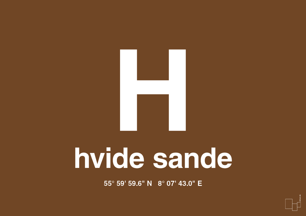 plakat: byplakat hvide sande med koordinater - dark brown-Byer-A1two3