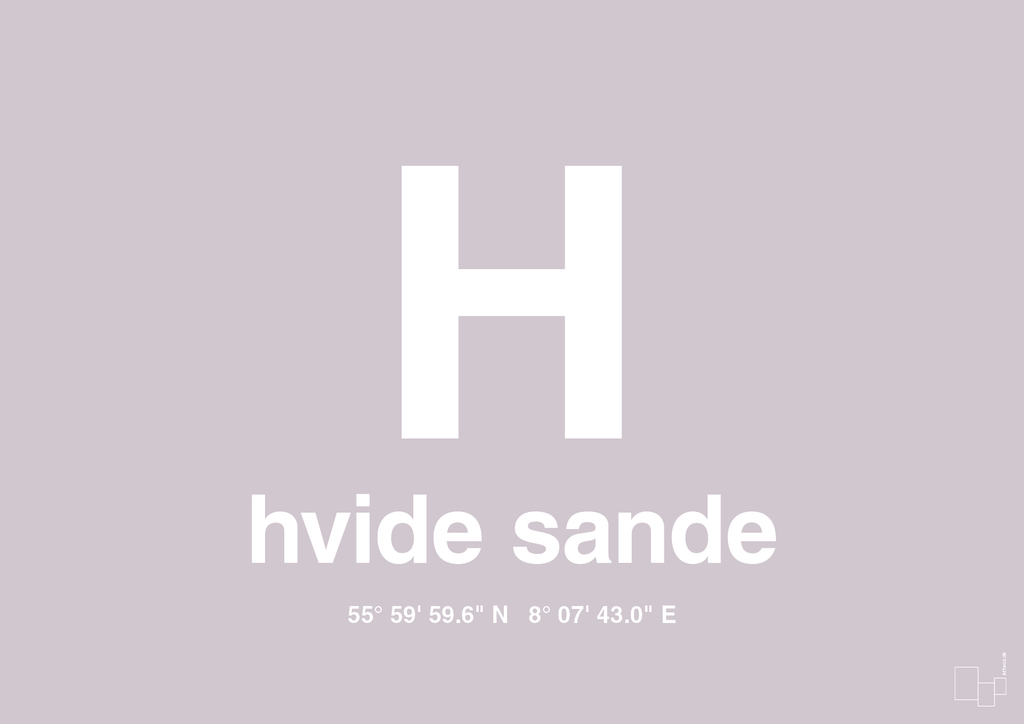 plakat: byplakat hvide sande med koordinater - dusty lilac-Byer-A1two3