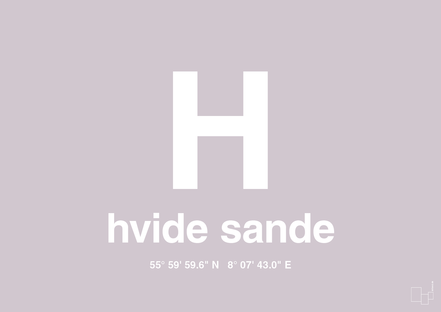 plakat: byplakat hvide sande med koordinater - dusty lilac-Byer-A1two3