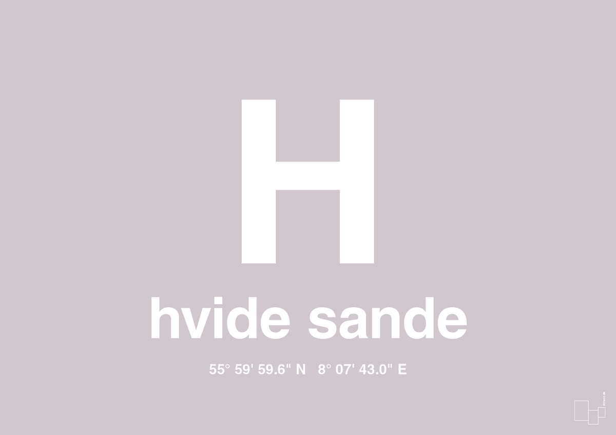 plakat: byplakat hvide sande med koordinater - dusty lilac-Byer-A1two3