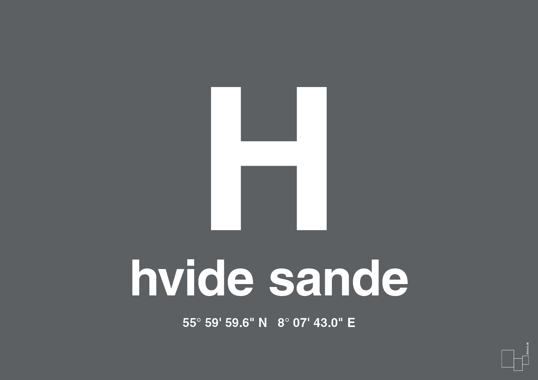 plakat: byplakat hvide sande med koordinater - graphic charcoal-Byer-A1two3