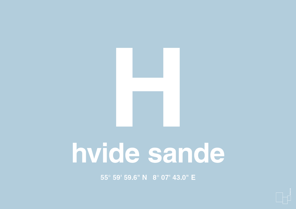 plakat: byplakat hvide sande med koordinater - heavenly blue-Byer-A1two3