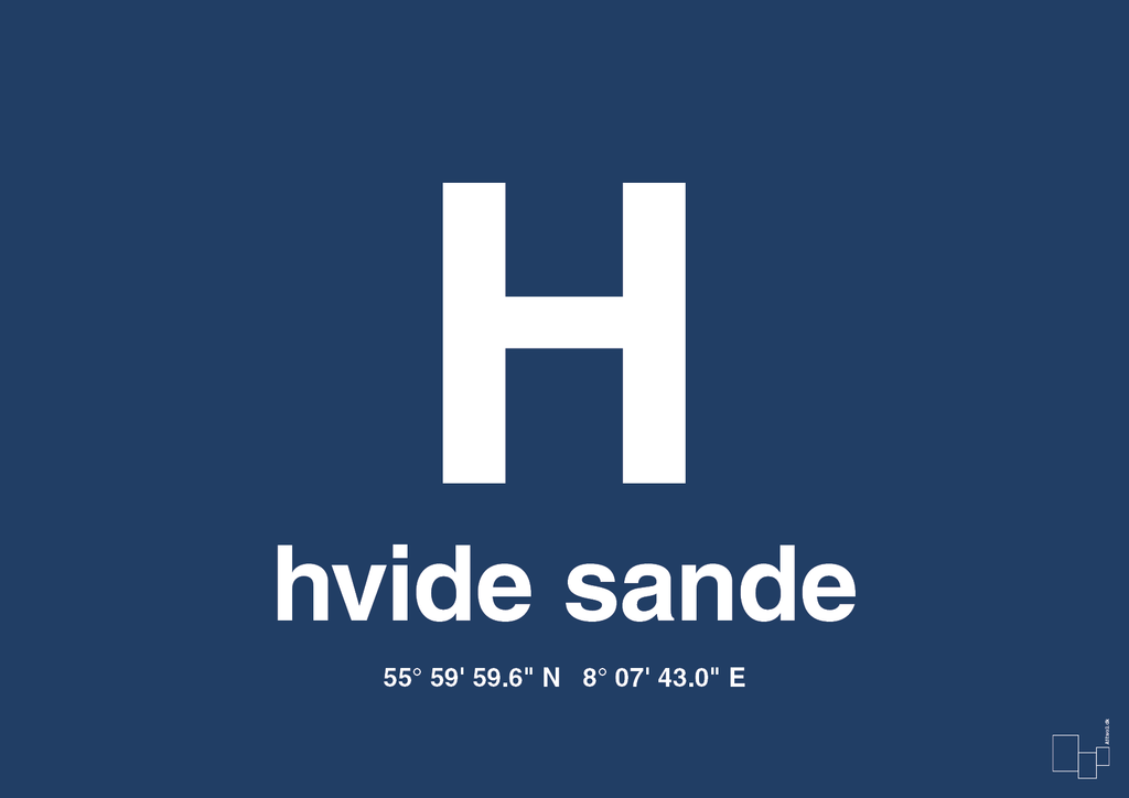 plakat: byplakat hvide sande med koordinater - lapis blue-Byer-A1two3