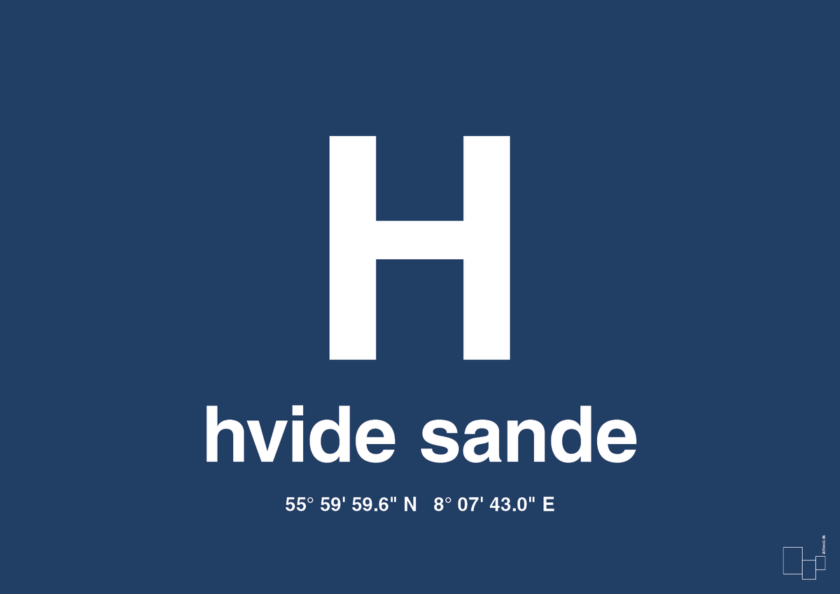 plakat: byplakat hvide sande med koordinater - lapis blue-Byer-A1two3