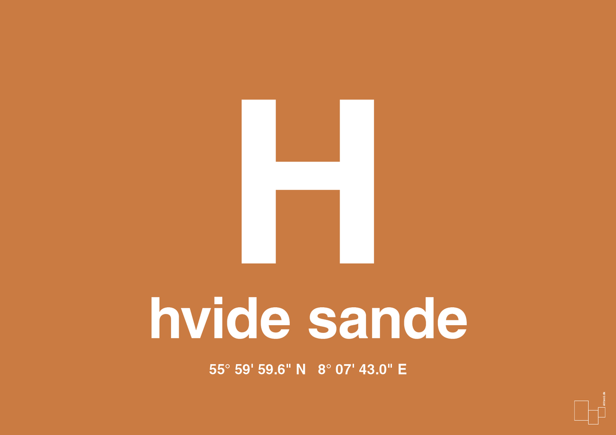 plakat: byplakat hvide sande med koordinater - rumba orange-Byer-A1two3