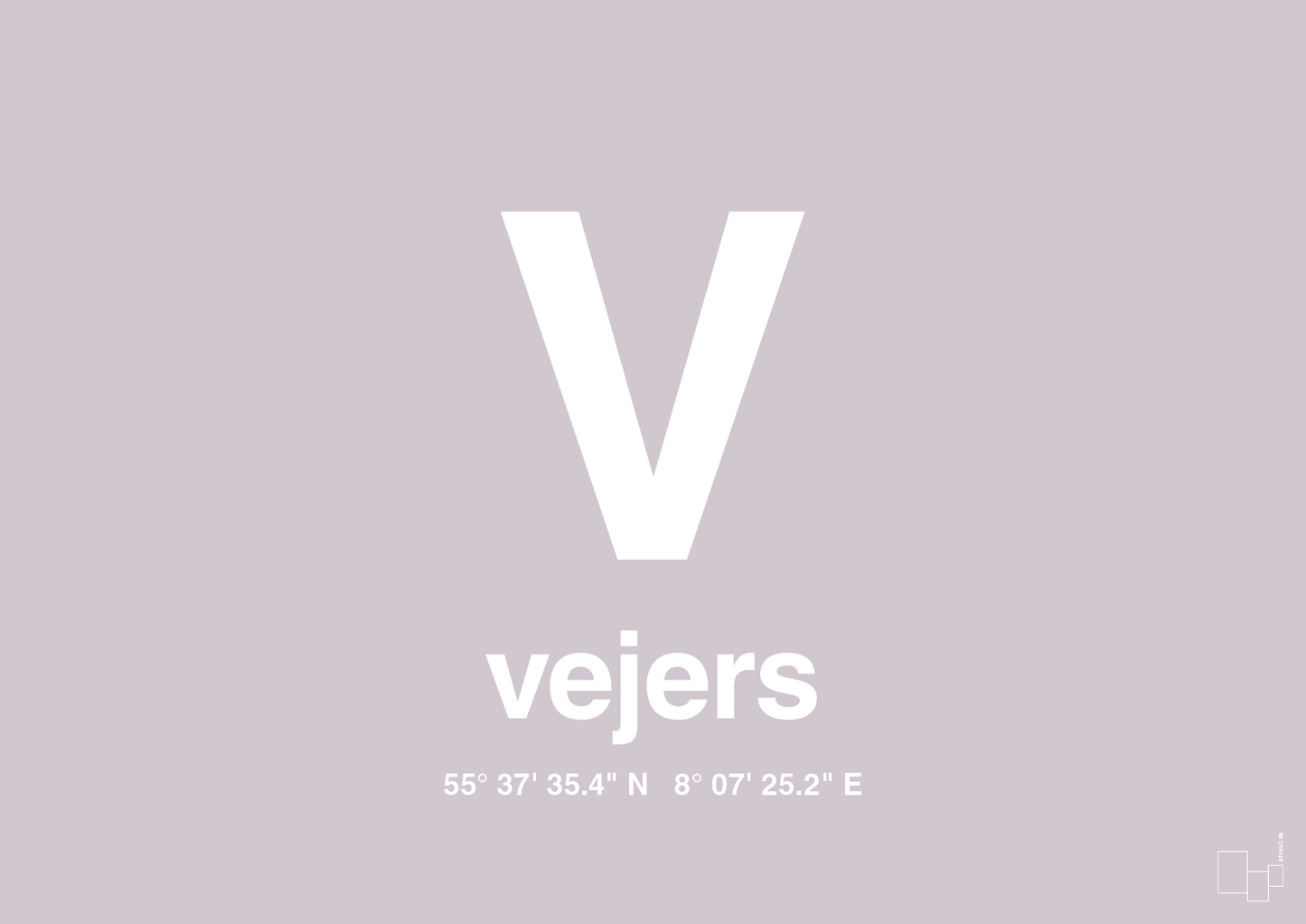 plakat: byplakat vejers med koordinater - dusty lilac-Byer-A1two3