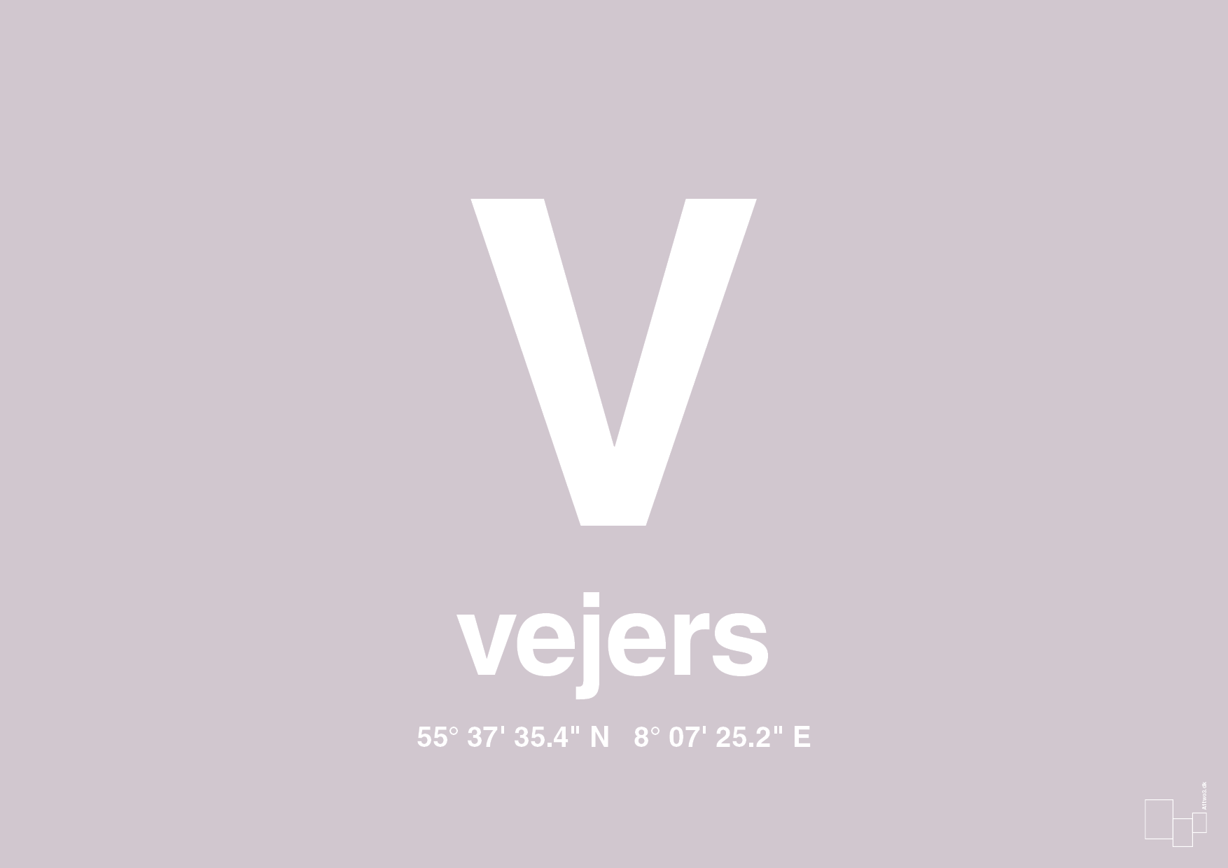 plakat: byplakat vejers med koordinater - dusty lilac-Byer-A1two3