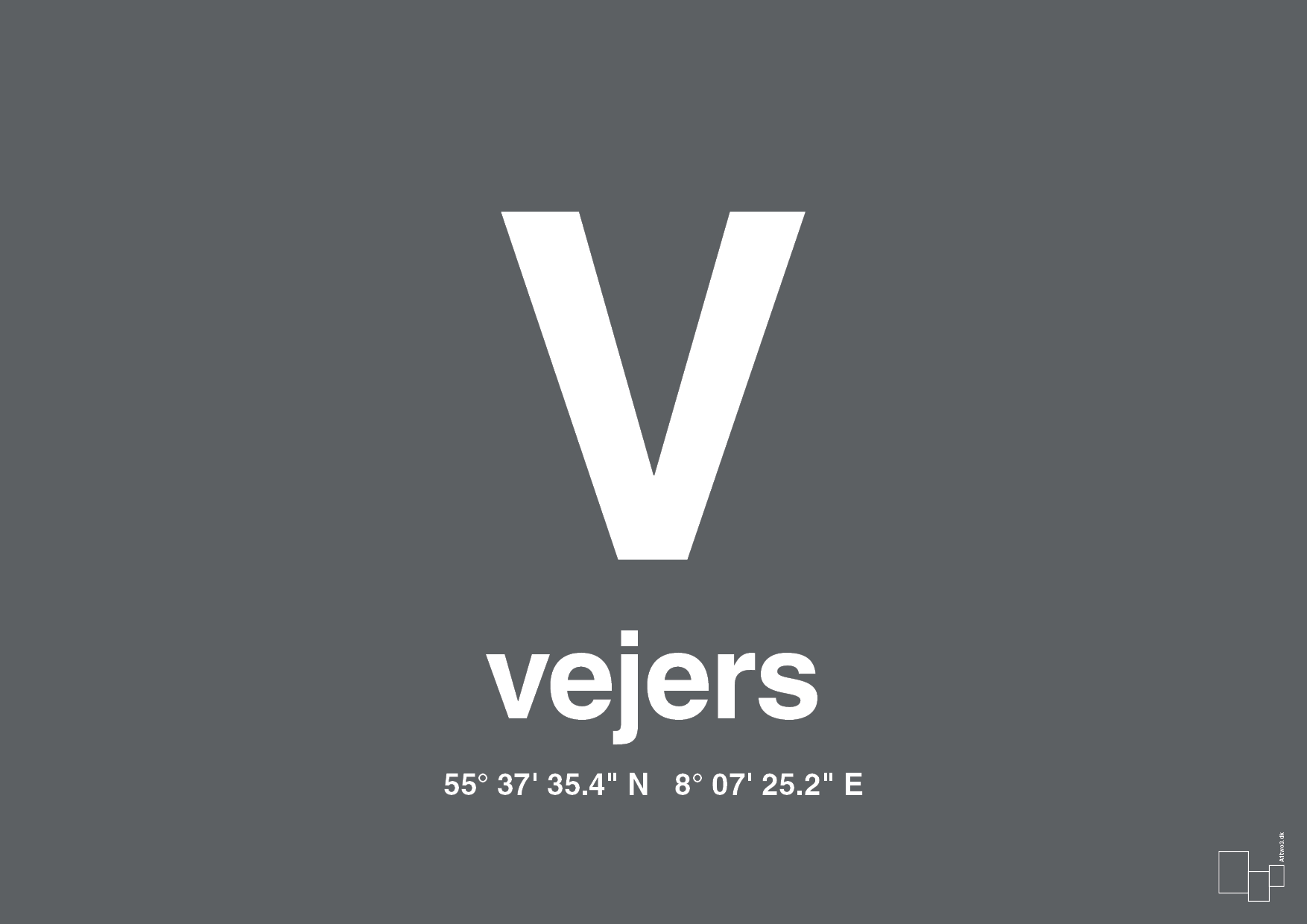 plakat: byplakat vejers med koordinater - graphic charcoal-Byer-A1two3