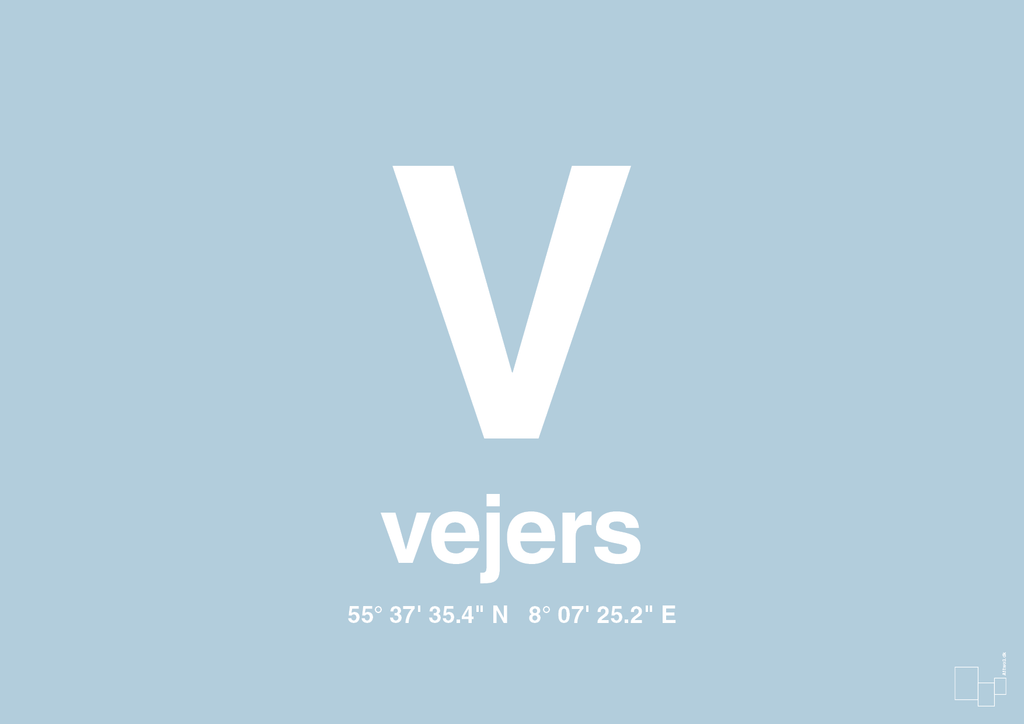 plakat: byplakat vejers med koordinater - heavenly blue-Byer-A1two3