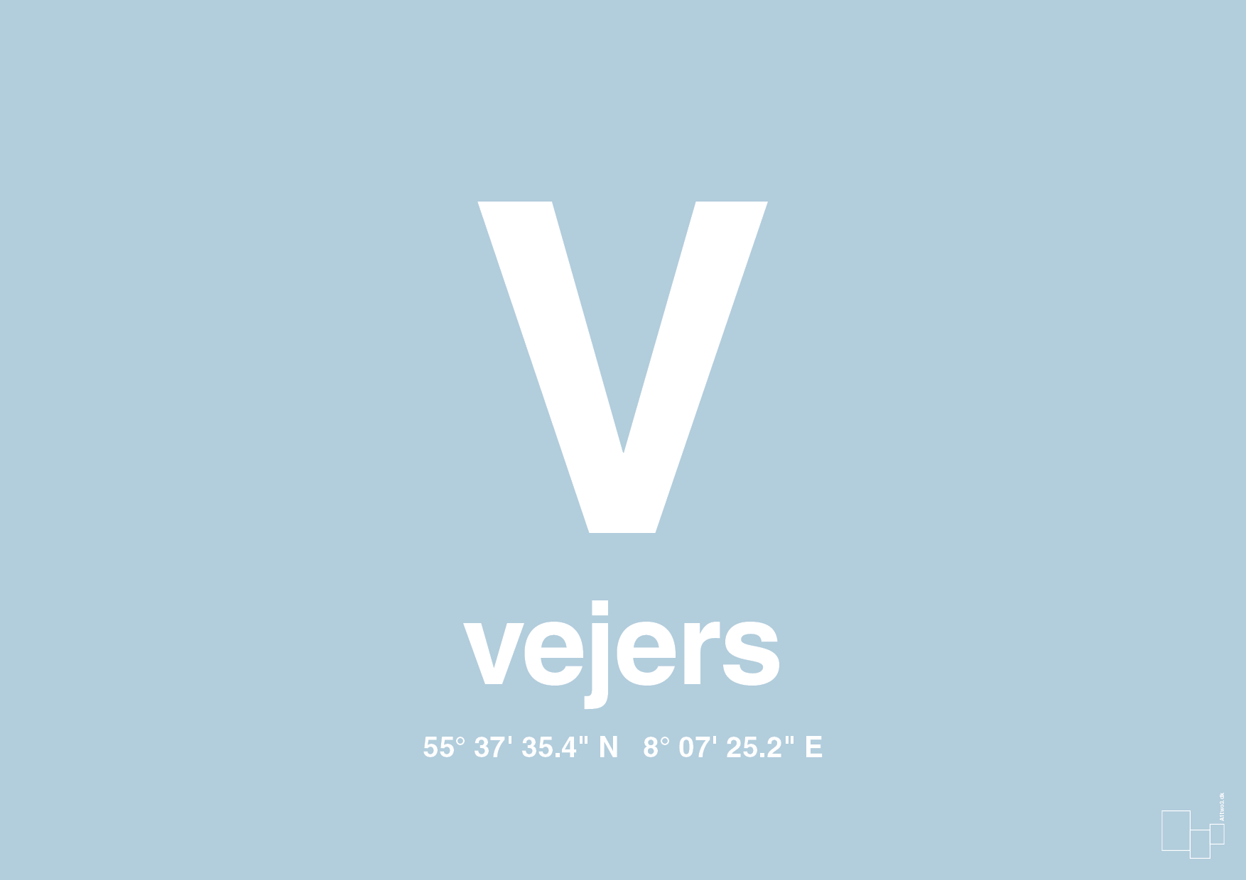 plakat: byplakat vejers med koordinater - heavenly blue-Byer-A1two3