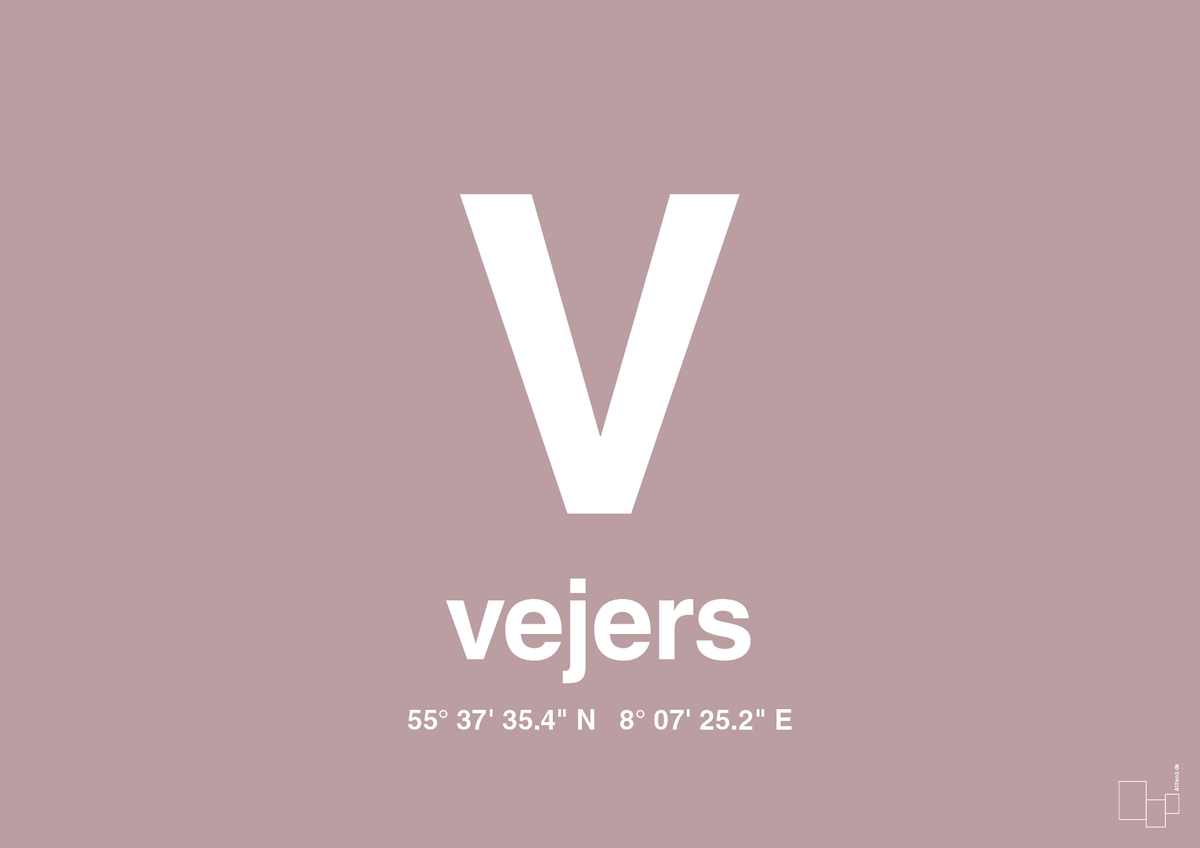 plakat: byplakat vejers med koordinater - light rose-Byer-A1two3