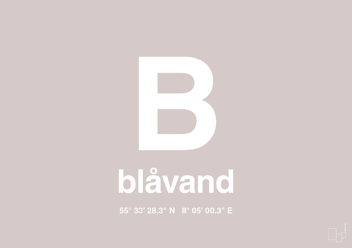 plakat: byplakat blåvand med koordinater - broken beige-Byer-A1two3