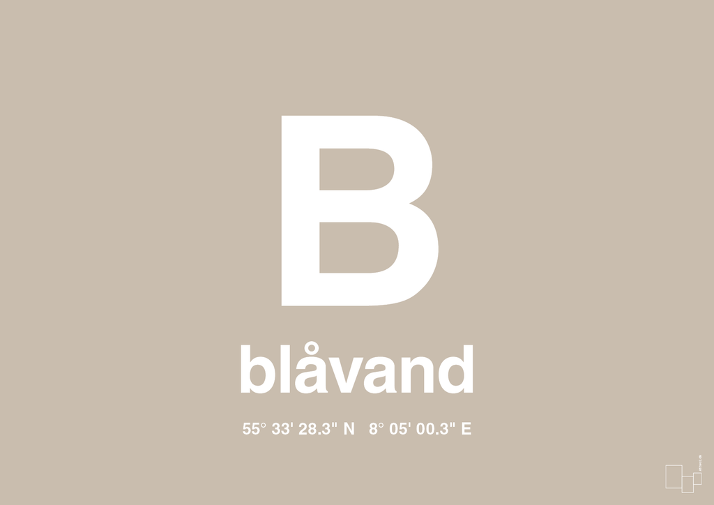 plakat: byplakat blåvand med koordinater - creamy mushroom-Byer-A1two3