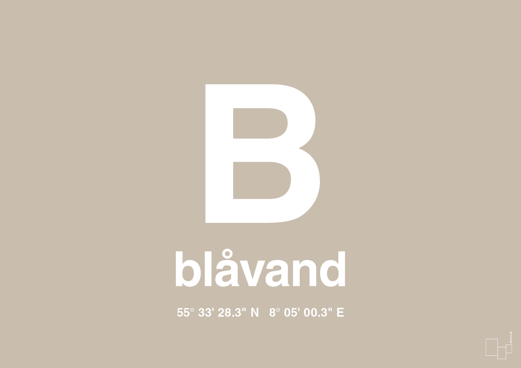 plakat: byplakat blåvand med koordinater - creamy mushroom-Byer-A1two3