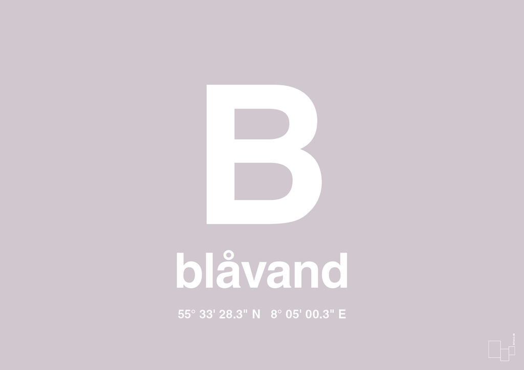 plakat: byplakat blåvand med koordinater - dusty lilac-Byer-A1two3