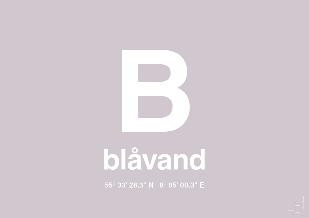 plakat: byplakat blåvand med koordinater - dusty lilac-Byer-A1two3