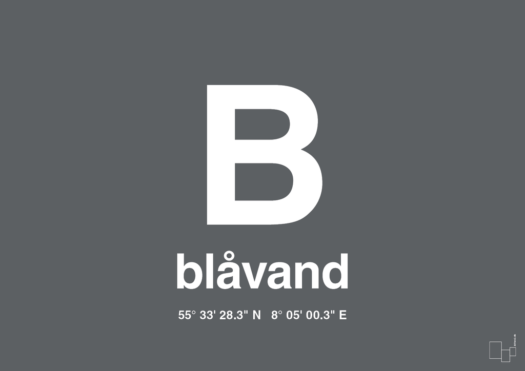 plakat: byplakat blåvand med koordinater - graphic charcoal-Byer-A1two3